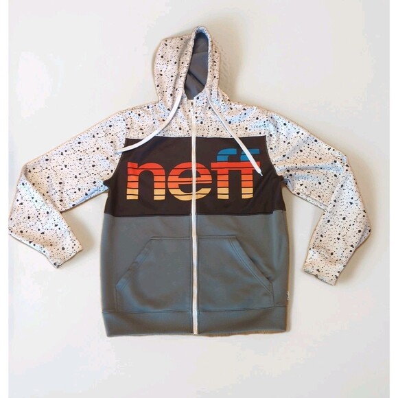 Neff Hoodie Sweatshirt Mens Medium Splatter Snow Skate Headwear Full Zip - Picture 1 of 8